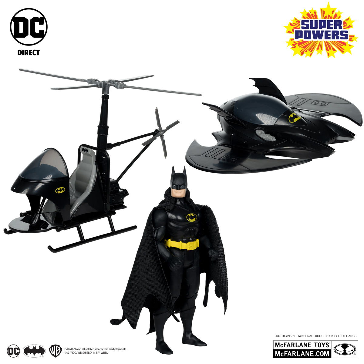 DC Super Powers Batman (Black Suit) with Batwing and Whirlybat (Gold L ...