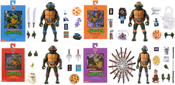 Teenage Mutant Ninja Turtles Cartoon Turtles (VHS) (Set of 4) Ultimate 7” Scale Action Figures - NECA