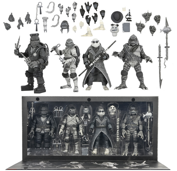 Universal Monsters x Teenage Mutant Ninja Turtles – Black & White Turtles 4-Pack 7